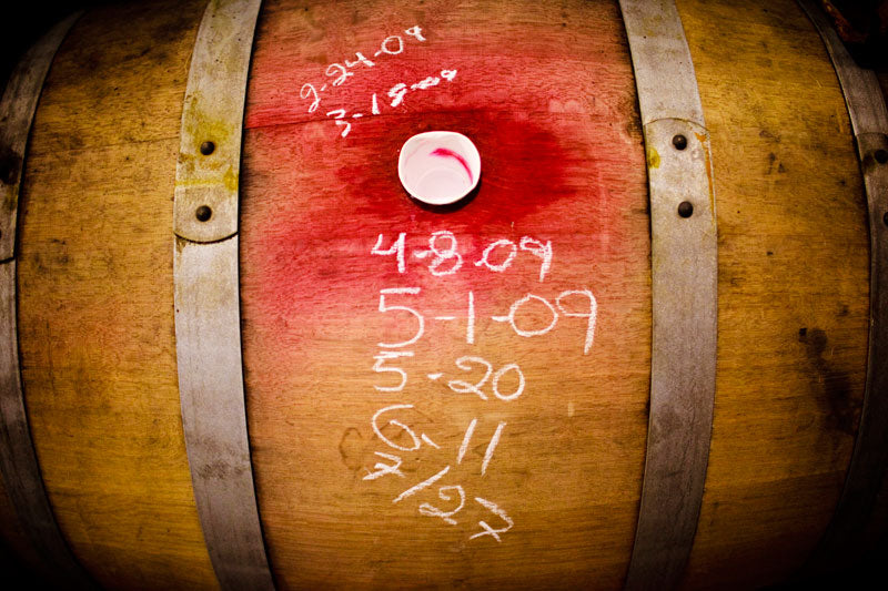 A barrel of Pinot Noir at Ted Lemon's winery