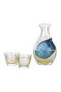 Golden Blue Ice Pocket Sake Carafe and Two Cup Set