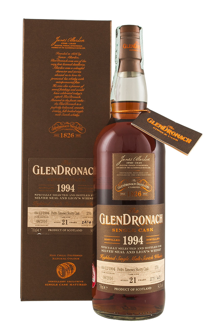 Glendronach 21 Year Old Silver Seal and Lions Whisky Cask 276 1994