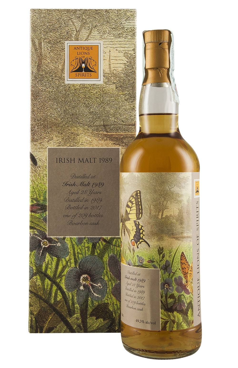 Irish Malt 28 Year Old Antique Lions of Spirits Butterflies 1989