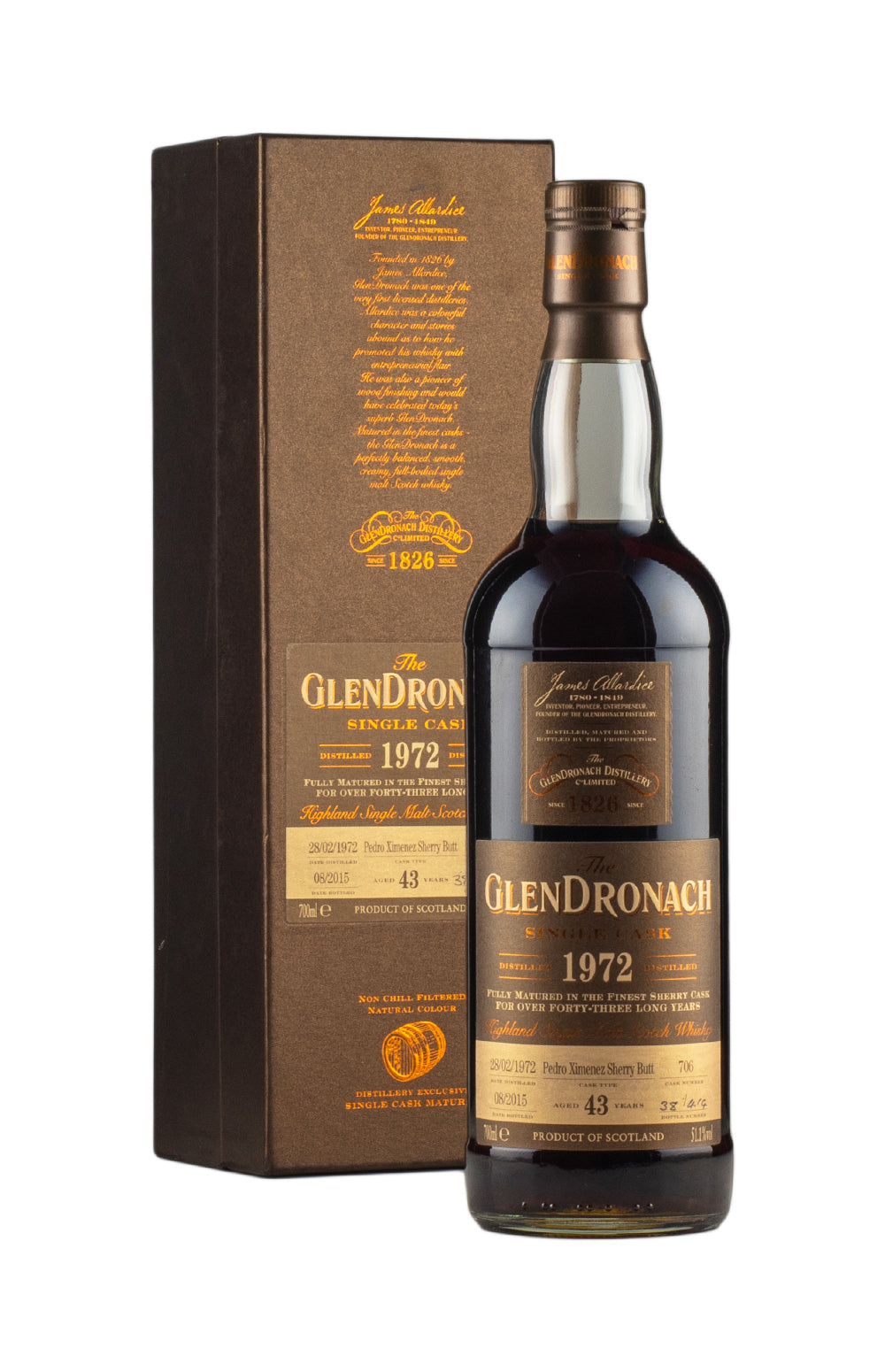 Glendronach 43 Year Old PX Butt Cask 706 Batch 12 1972
