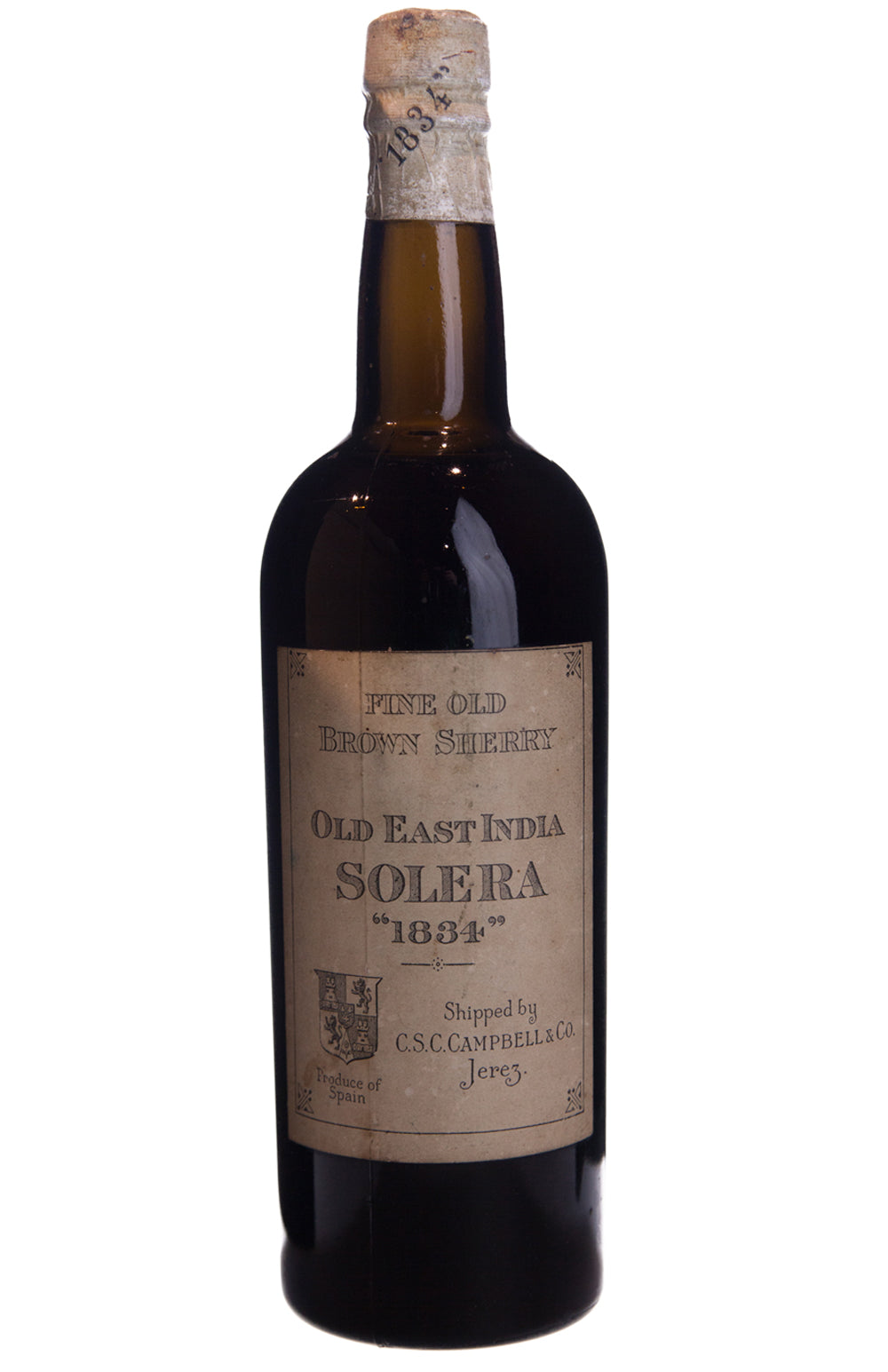 Old East India 1834 Solera Fine Old Brown Sherry 1930`s