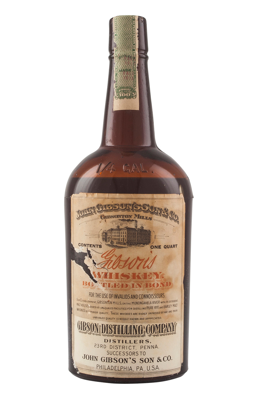 John Gibson 7 Year Old Pennsylvania Rye 1 Quart 1911