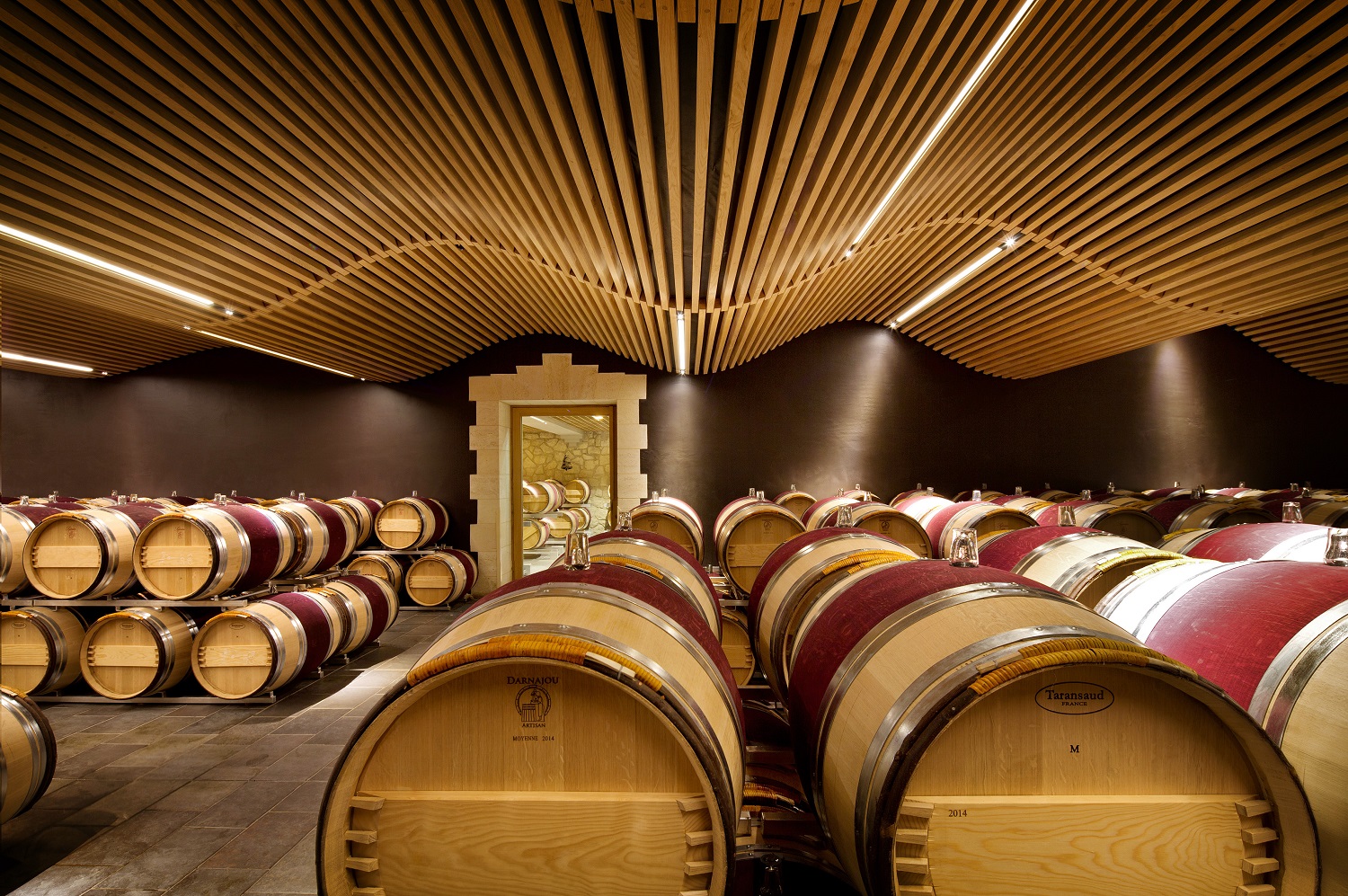 Bordeaux wine ageing in wooden barrels