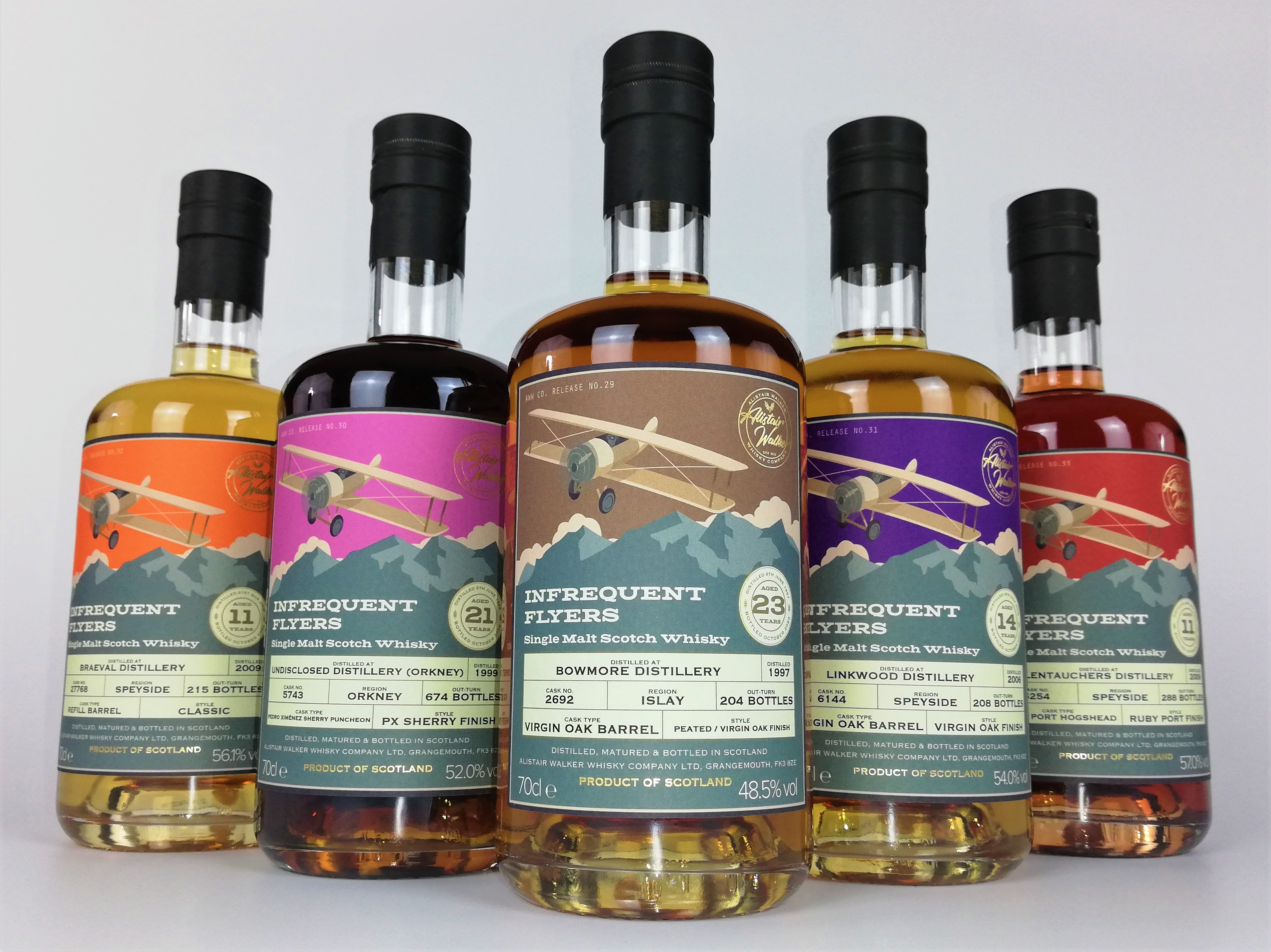 A select of Infrequent Flyers whiskies