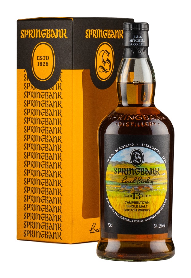 A bottle of Springbank Local Barley Scotch and gift box