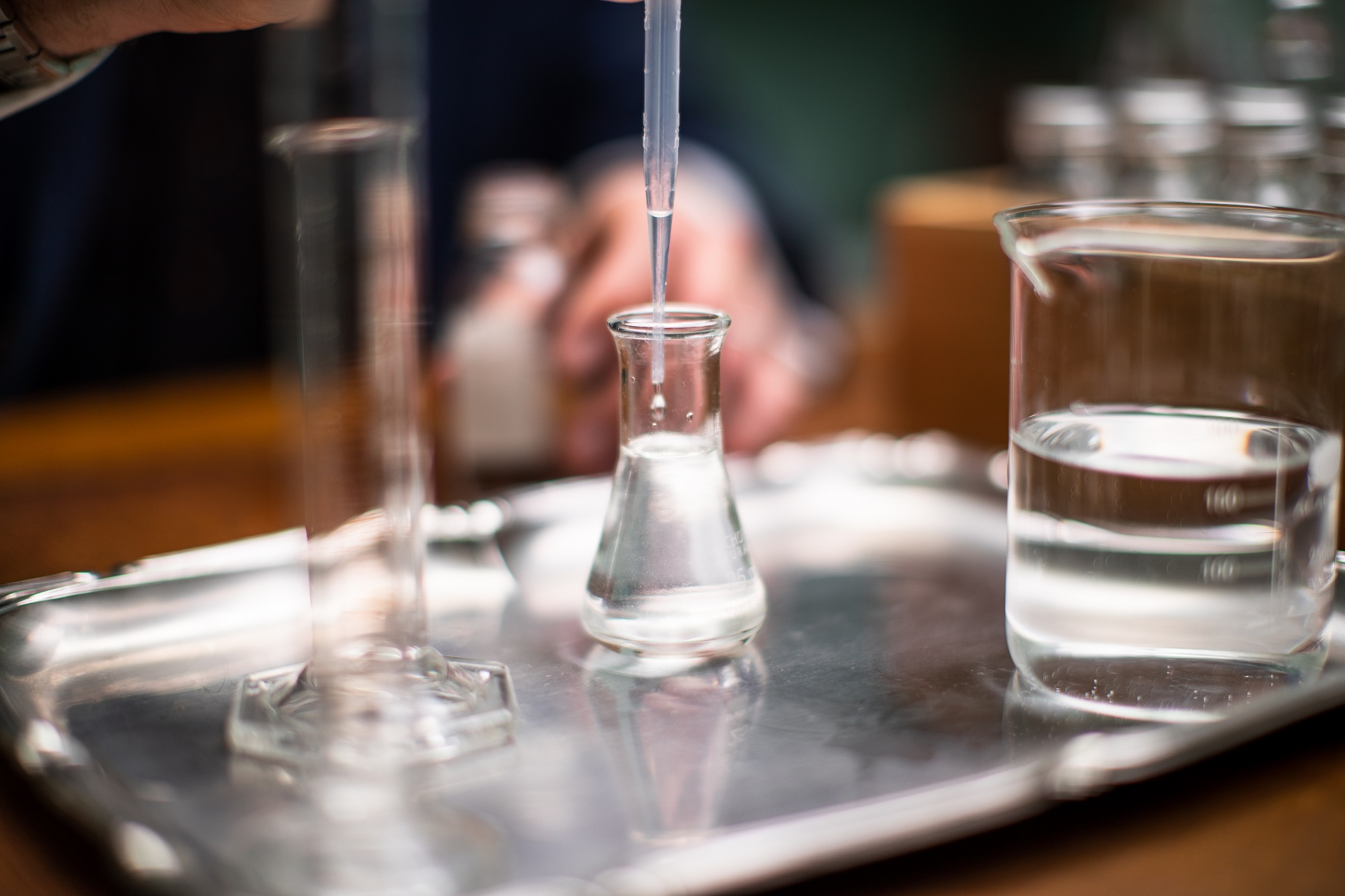 Tasting samples at Cambridge Distillery