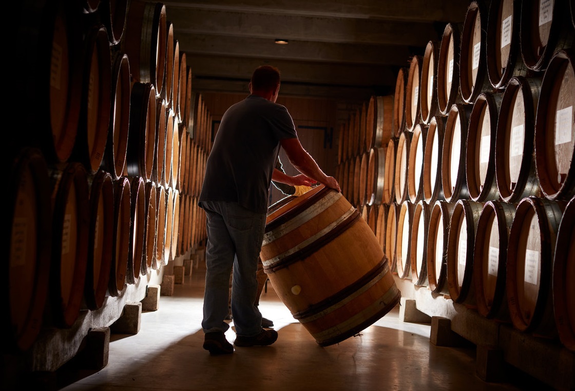 Barrels being moved around the winery at Faiveley