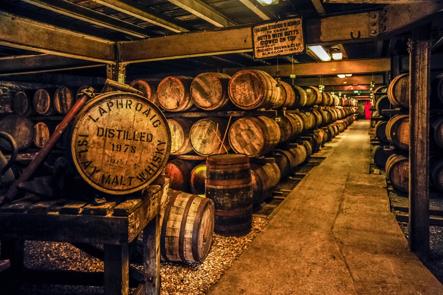 Laphroaig are famous for their smoky whiskies, made using peat dried malt