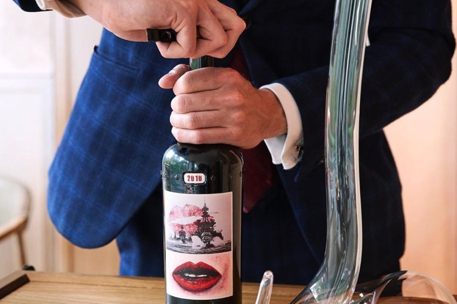 Julien decanting a bottle of Sine Qua Non at HIDE