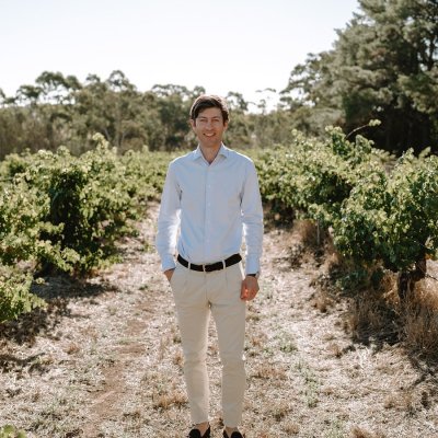 Johann Heschke in the vineyard at his family's winery