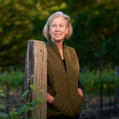 Celia Welch in the vineyard at Scarecrow
